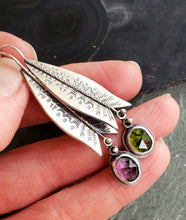 Load image into Gallery viewer, Tulip tourmaline earrings in stamped sterling silver