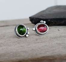 Load image into Gallery viewer, Mismatched tourmaline and sterling silver earrings
