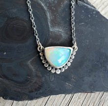 Load image into Gallery viewer, Gorgeous, large blue welo opal and sterling silver necklace
