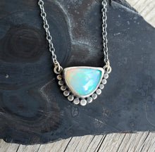Load image into Gallery viewer, Gorgeous, large blue welo opal and sterling silver necklace