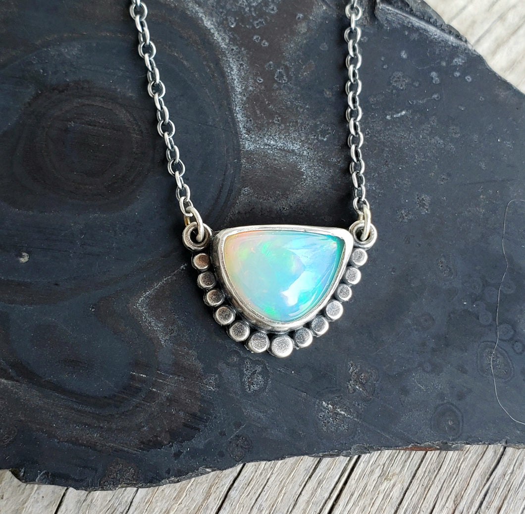 Gorgeous, large blue welo opal and sterling silver necklace
