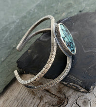 Load image into Gallery viewer, Variscite and stamped sterling silver double wire cuff
