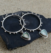 Load image into Gallery viewer, Pale seafoam green tourmaline and silver hoop earrings