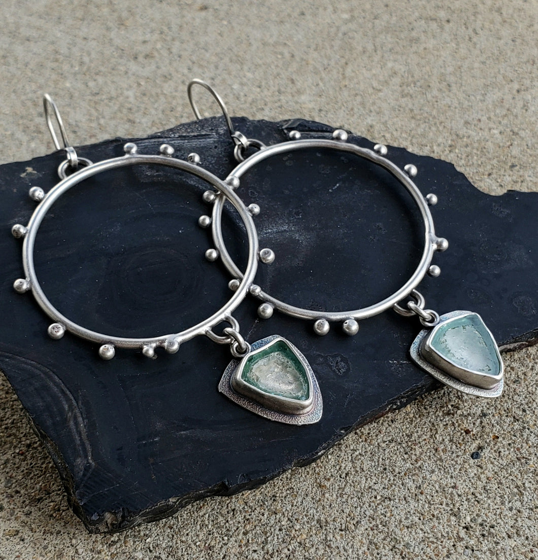 Pale seafoam green tourmaline and silver hoop earrings