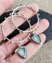Load image into Gallery viewer, Pale seafoam green tourmaline and silver hoop earrings
