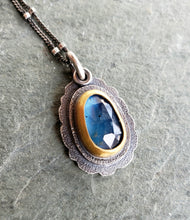 Load image into Gallery viewer, Rose cut blue kyanite dark silver and 22k gold chunky pendant