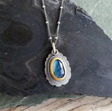Load image into Gallery viewer, Rose cut blue kyanite dark silver and 22k gold chunky pendant