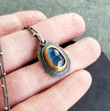 Load image into Gallery viewer, Rose cut blue kyanite dark silver and 22k gold chunky pendant