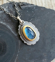 Load image into Gallery viewer, Rose cut blue kyanite dark silver and 22k gold chunky pendant