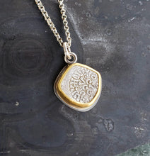 Load image into Gallery viewer, Antique silver coin necklace in sterling silver and 22k gold