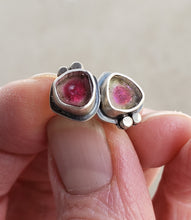 Load image into Gallery viewer, Rustic mini tourmaline slice stud earrings
