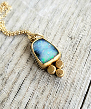 Load image into Gallery viewer, Natural, flashy boulder opal in 22k gold and silver