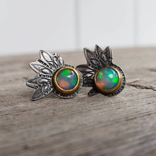Load image into Gallery viewer, Fiery Ethiopian Opal Stud Earrings in 22k Gold and Silver
