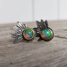 Load image into Gallery viewer, Fiery Ethiopian Opal Stud Earrings in 22k Gold and Silver