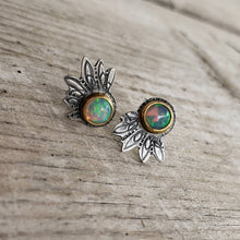 Load image into Gallery viewer, Fiery Ethiopian Opal Stud Earrings in 22k Gold and Silver
