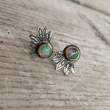 Load image into Gallery viewer, Fiery Ethiopian Opal Stud Earrings in 22k Gold and Silver
