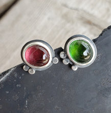 Load image into Gallery viewer, Mismatched tourmaline and sterling silver earrings
