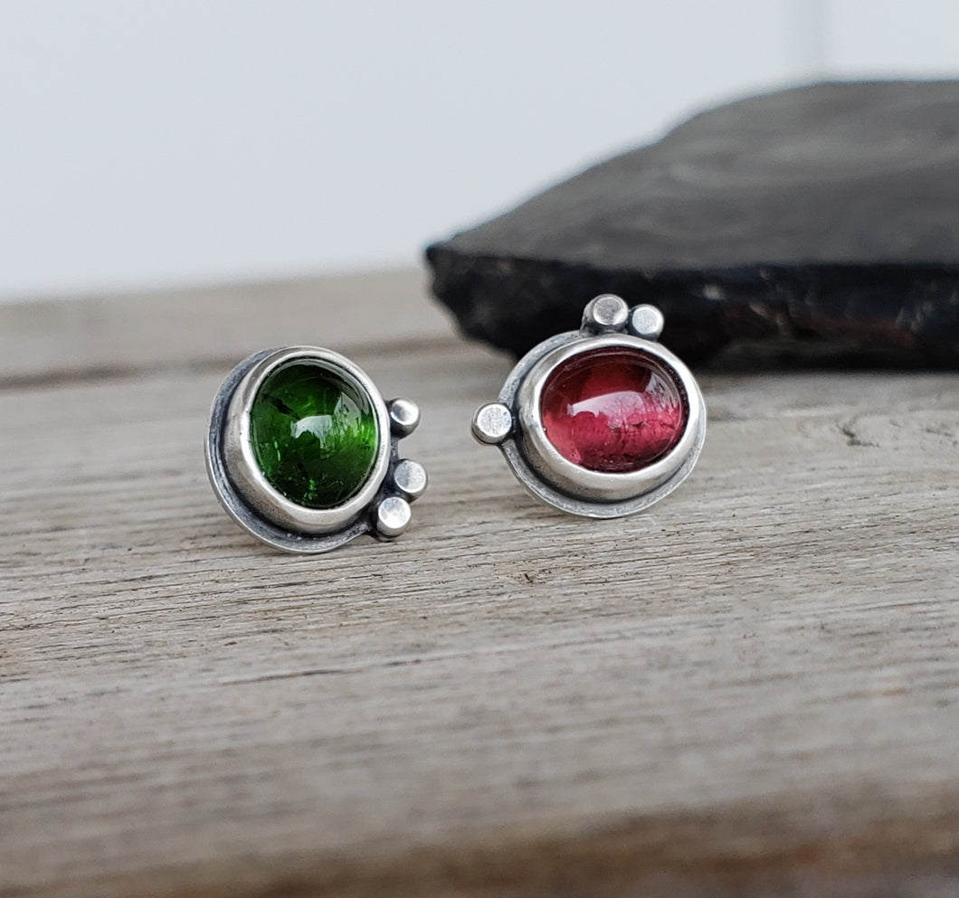 Mismatched tourmaline and sterling silver earrings