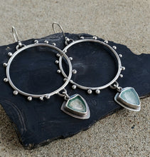 Load image into Gallery viewer, Pale seafoam green tourmaline and silver hoop earrings
