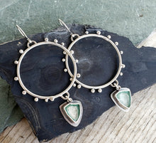 Load image into Gallery viewer, Pale seafoam green tourmaline and silver hoop earrings
