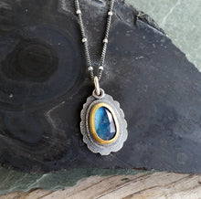 Load image into Gallery viewer, Rose cut blue kyanite dark silver and 22k gold chunky pendant
