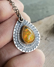 Load image into Gallery viewer, Bright disco fire welo opal silver and 22k gold pendant necklace
